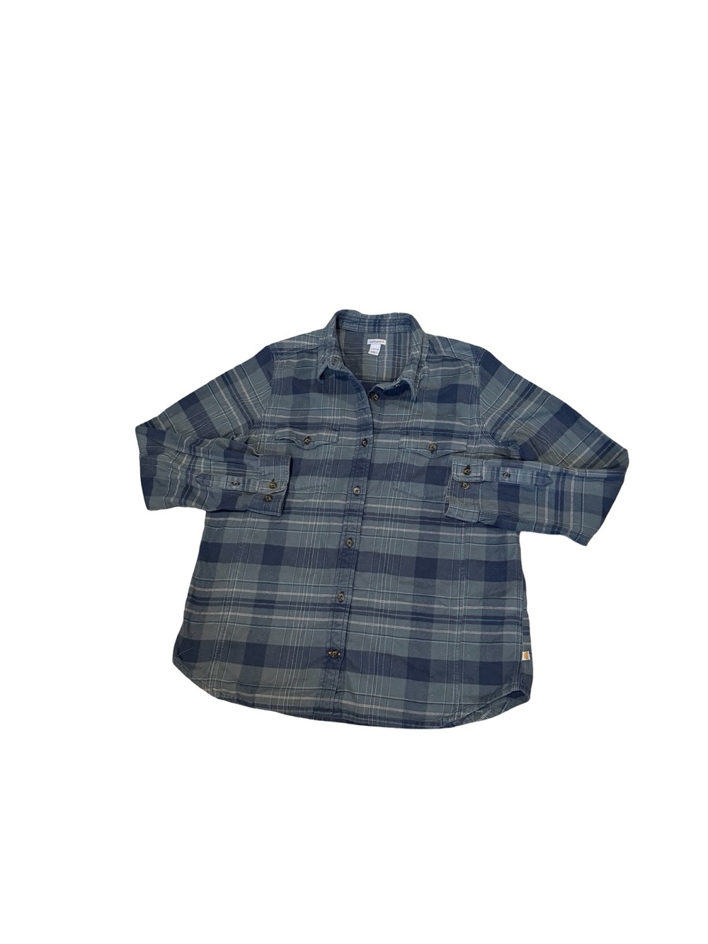 Carhartt Men's Navy and GreenPlaid Button-Down Shirt